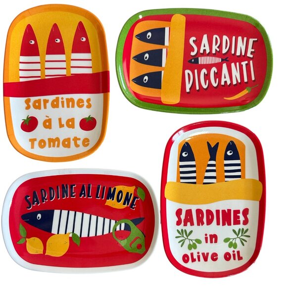 NWT Les Sardines Graphic Print T Shirt w/4 Matching Tapas Plates - Picture 7 of 9
